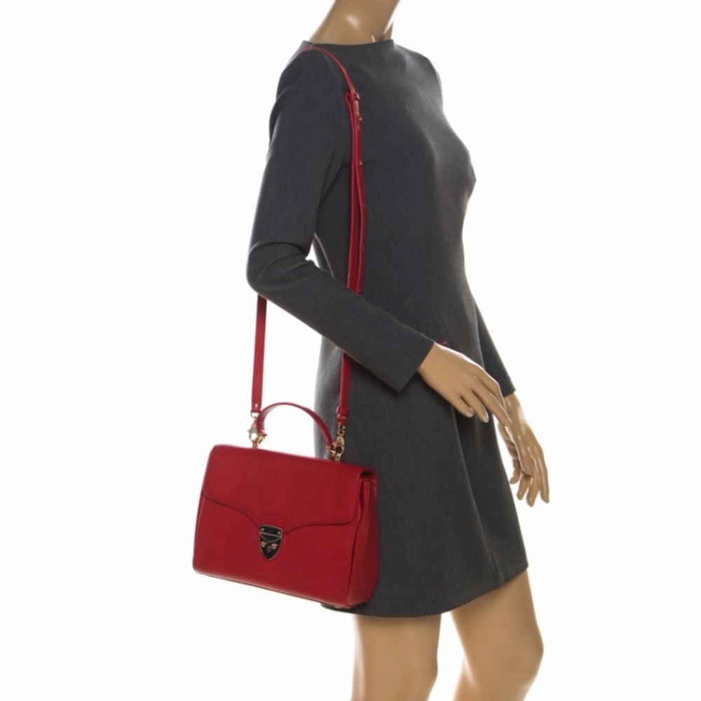 Aspinal of London Coral Red Leather Clutch with Gold-Tone Lock - Picture 2 of 16